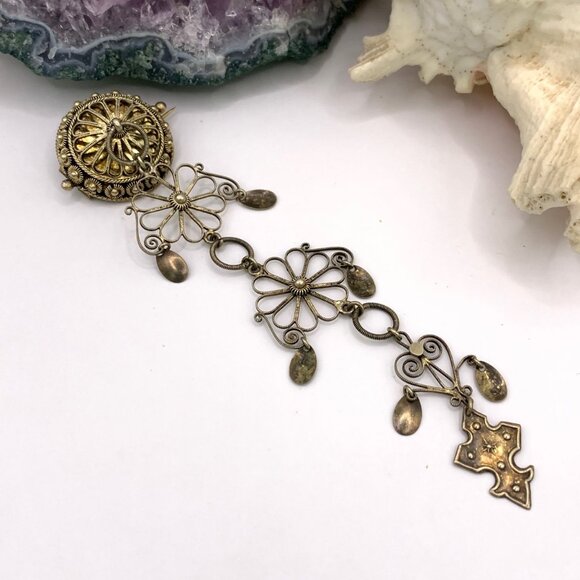 Norwegian Norway Wedding SØLJE' Long Pin Brooch 830 Silver Light Gold Color J848